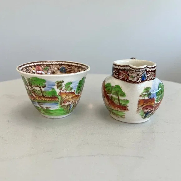 Vtg Midwinter Rural England Mini Creamer Sugar Bowl Set Farmhouse Cottagecore - Picture 4 of 11